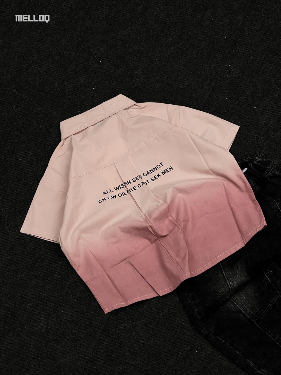 MELLOQ Unisex Gradient Pink Shirt – Short Sleeve Button-Up Streetwear Top