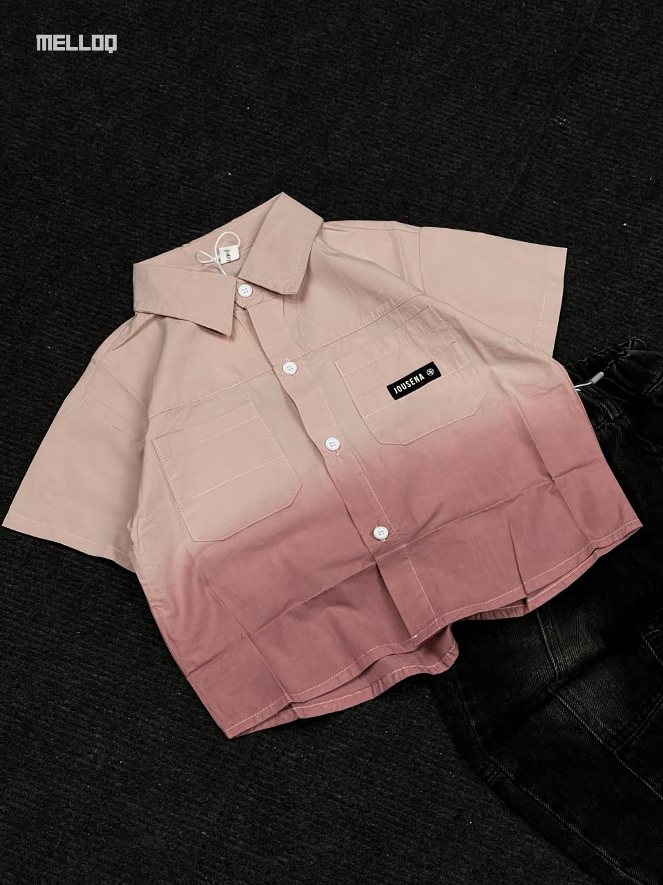MELLOQ Unisex Gradient Pink Shirt – Short Sleeve Button-Up Streetwear Top
