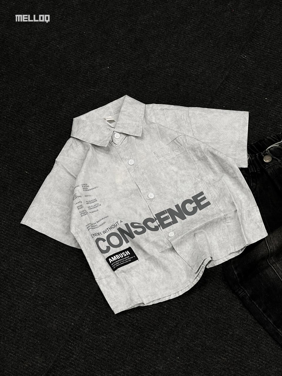 Kids Unisex Graphic Button-Up Shirt – Grey Short Sleeve Casual Streetwear Top