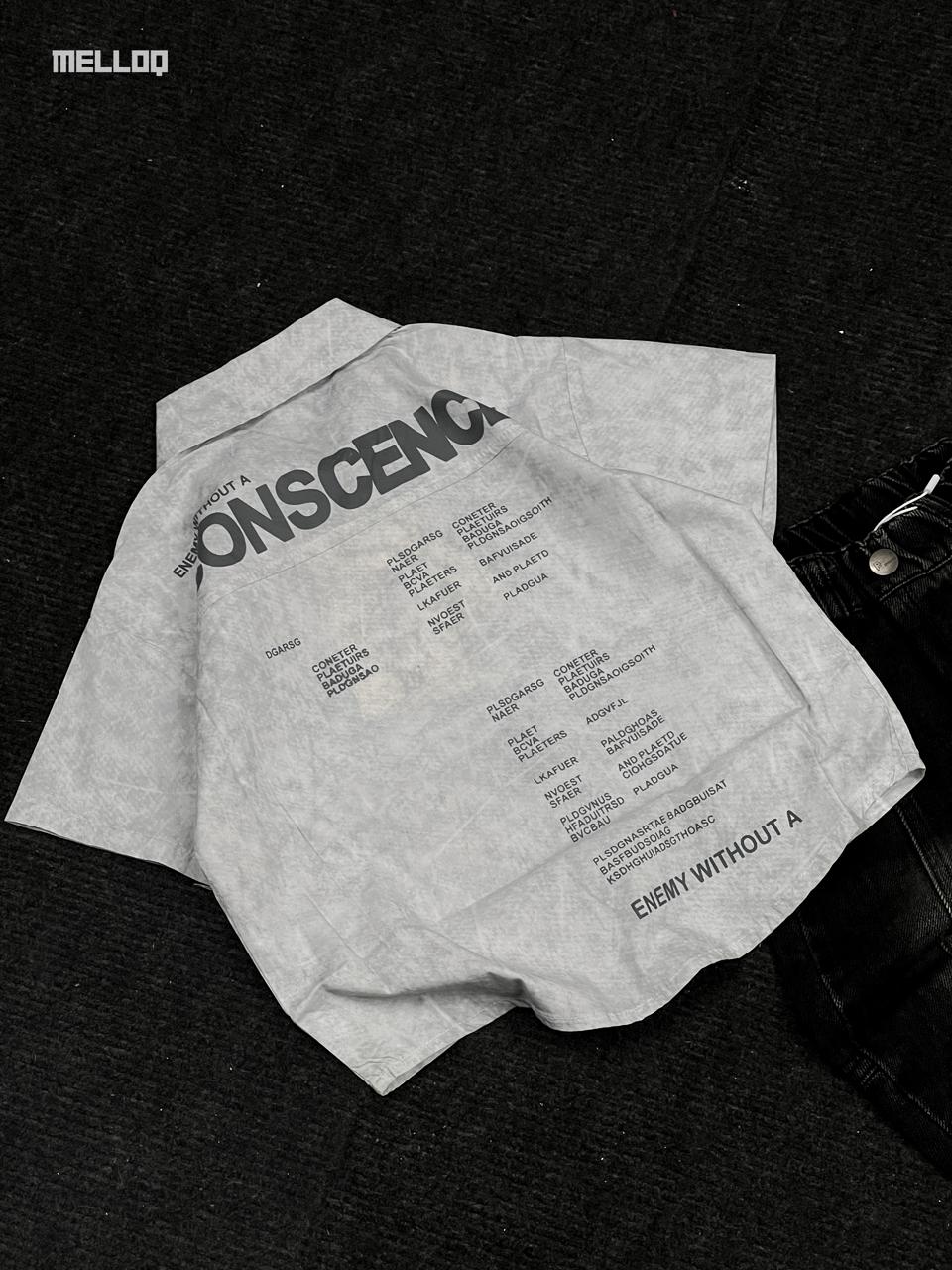 Kids Unisex Graphic Button-Up Shirt – Grey Short Sleeve Casual Streetwear Top